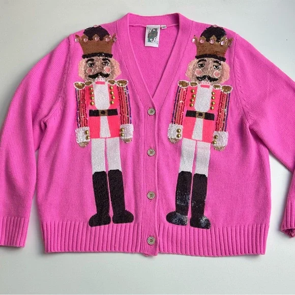 Queen of Sparkles Pink Nutcracker Sweater Cardigan Size XS - Picture 12 of 13